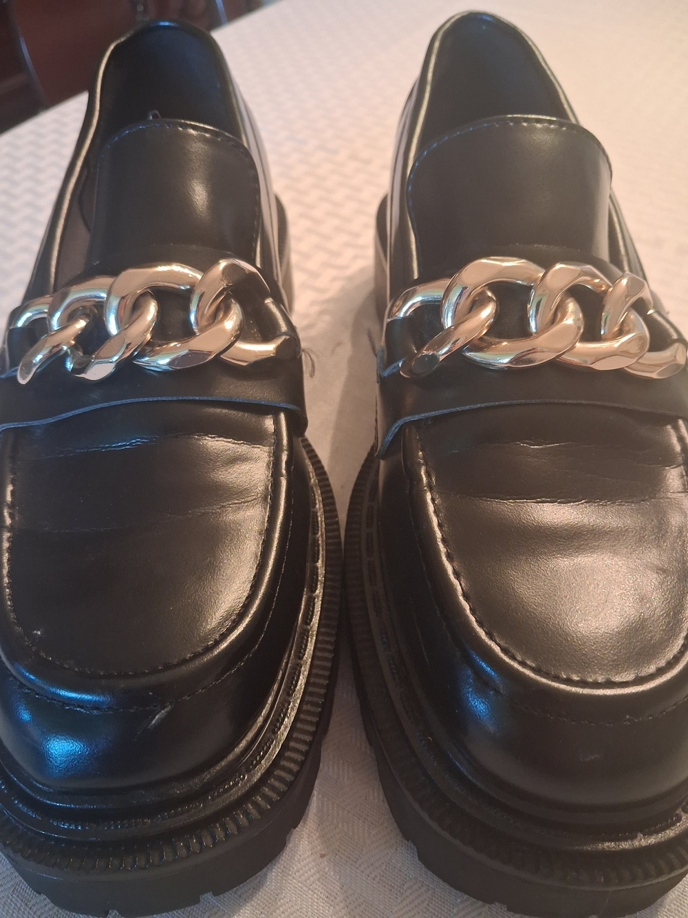 H&M Black Loafers with Gold Chain Detail